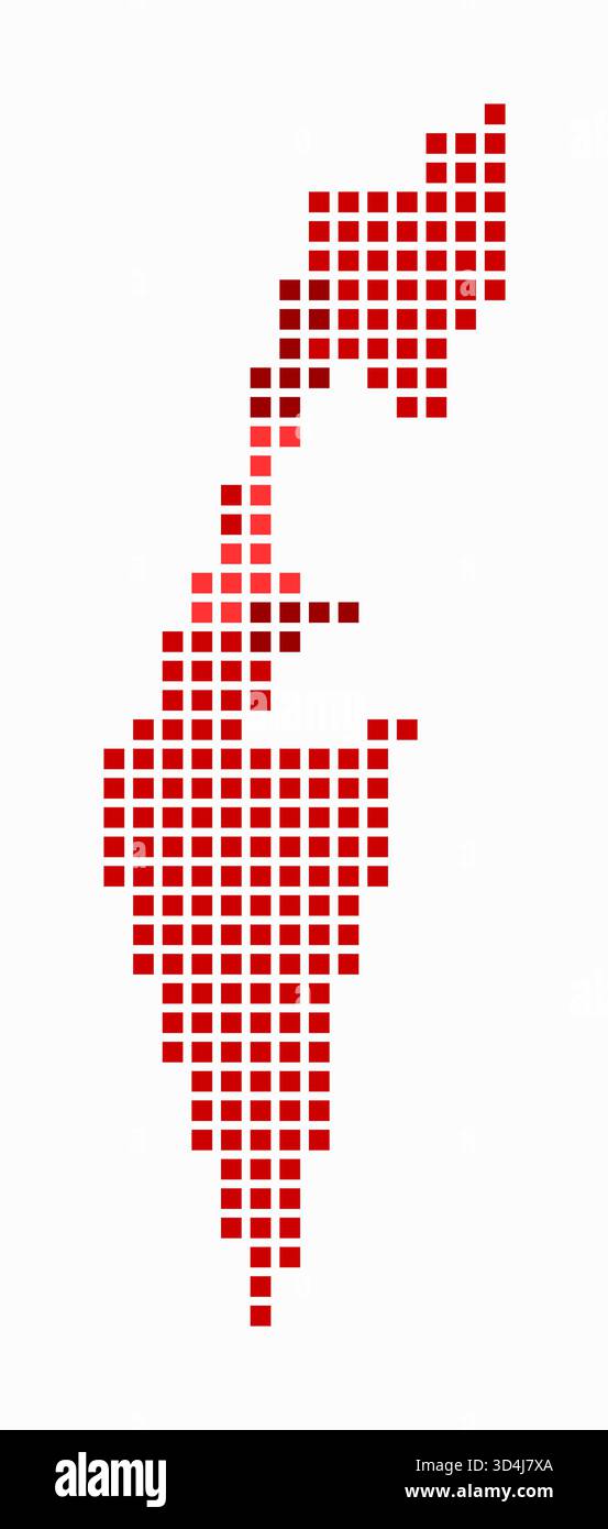 Carte en pointillés d'Israël. Carte de style numérique du pays sur fond blanc. Forme d'Israël avec des points carrés. Style de points colorés. Carrés de grande taille. Illustration de Vecteur