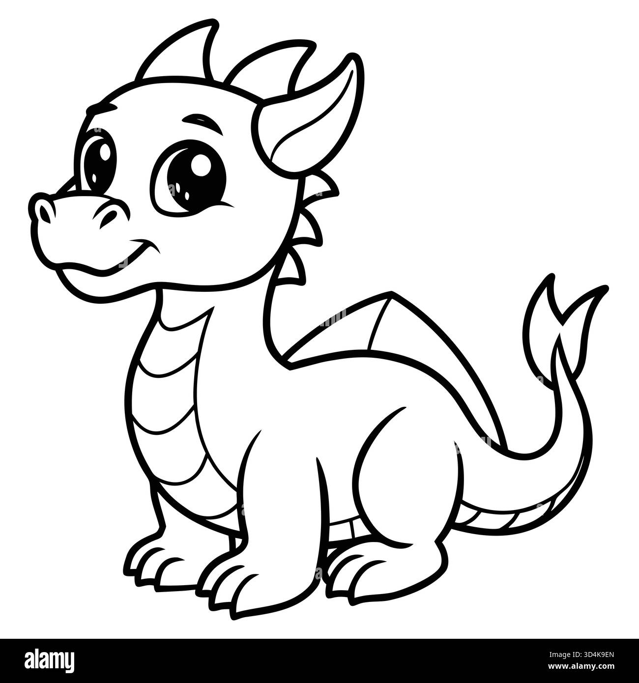 Vecteur de page de coloriage Cute Cartoon Baby Dragon Outline Illustration de Vecteur