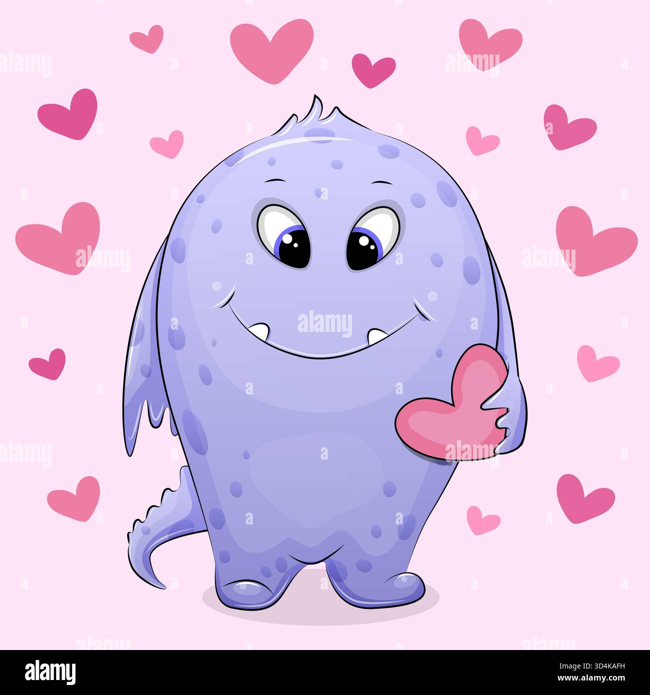 Monstre de dessin animé mignon avec des coeurs. Illustration vectorielle d'animal sur fond rose avec des coeurs. Illustration de Vecteur