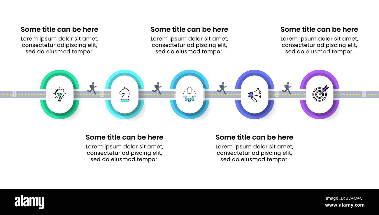 Modèle d'infographie avec icônes et 5 options ou étapes. Route. Peut être utilisé pour la mise en page de flux de travail, le diagramme, la bannière, la conception Web. Illustration vectorielle Illustration de Vecteur