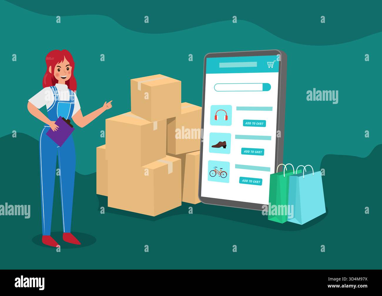 Démarrer un propriétaire de petite entreprise prospère, jeune femme, préparer des boîtes à colis pour les clients, les entrepreneurs de PME, des idées d'affaires en ligne Illustration de Vecteur