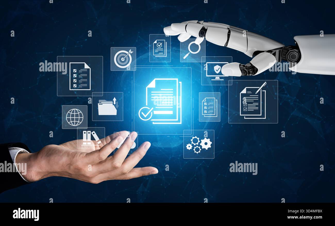 Un assistant IA automatise le processus d'audit de conformité de l'entreprise. Ce système intelligent vérifie la documentation par rapport aux normes réglementaires et internes Banque D'Images