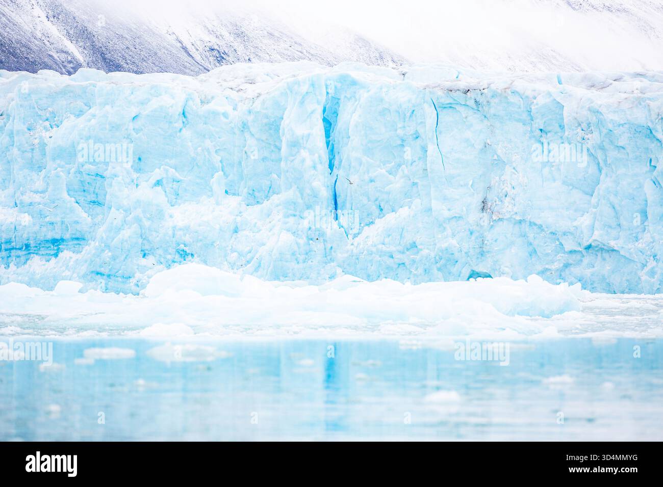 Croisière Svalbard - mur bleu de glace avec une fissure bleue dedans. La glace est très épaisse et la fissure est très longue Banque D'Images