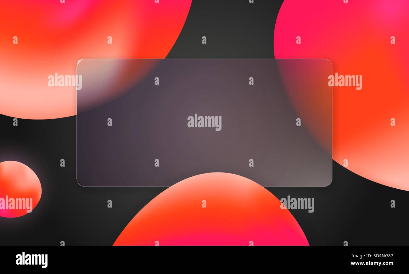 Fond de glassmorphisme 3D moderne avec dégradé rouge et rose. Surface de morphisme en verre transparent dépoli avec reflets liquides. Parfait pour une interface utilisateur futuriste, une maquette web ou une maquette d'application. Illustration de Vecteur