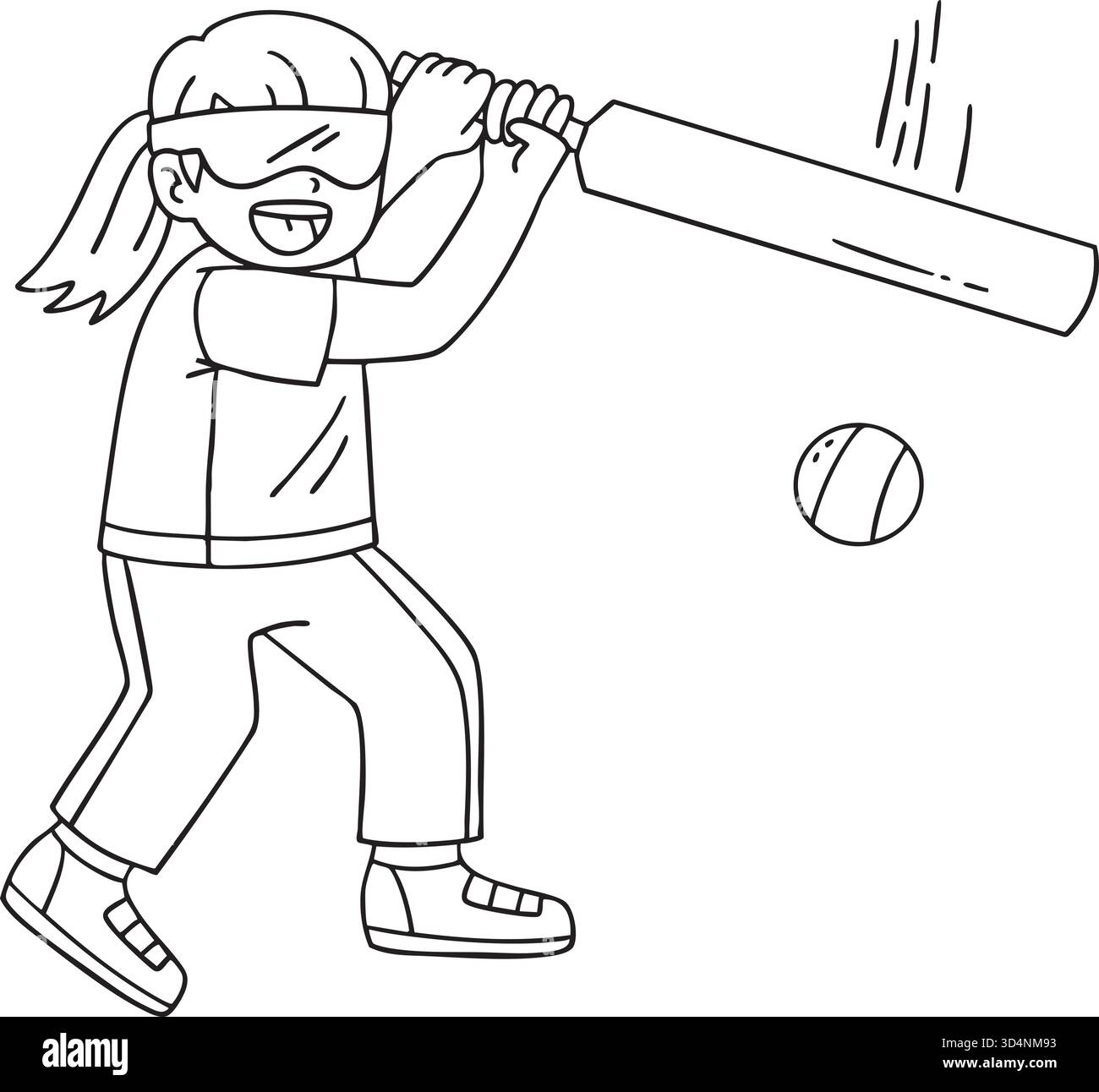 Fille sportive inclusive et adaptative jouant au cricket Illustration de Vecteur