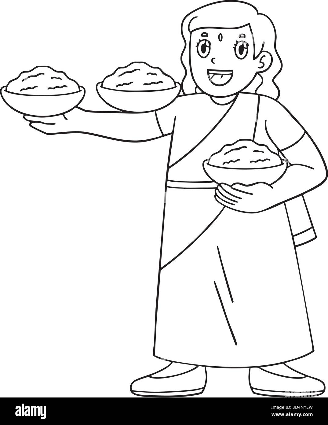 Holi maman portant des bols de poudre colorée isolé Illustration de Vecteur