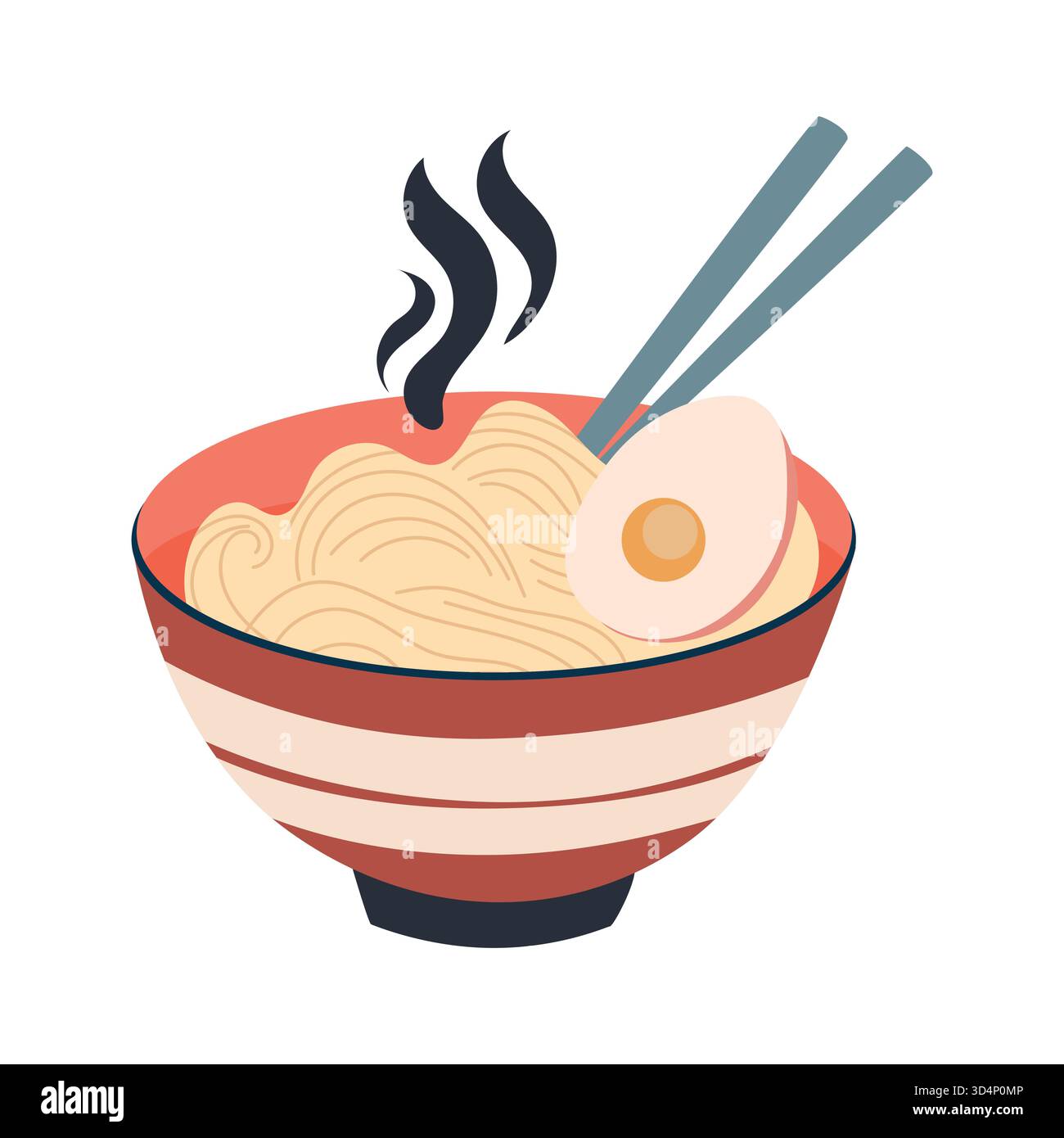 Un bol de ramen avec bouillon vapeur, baguettes et nouilles, un plat populaire de la cuisine japonaise traditionnelle en illustration vectorielle plate Illustration de Vecteur