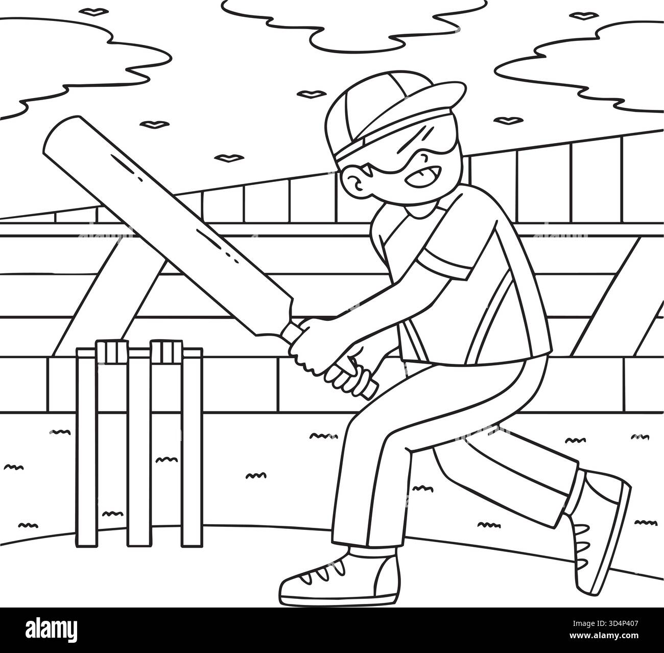 Inclusif et adaptatif Sports Boy jouant au cricket Illustration de Vecteur