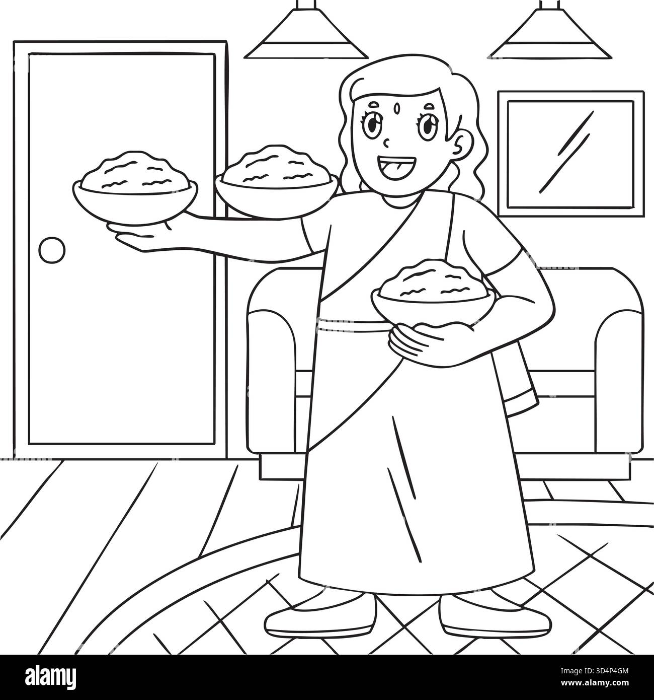 Holi maman portant des bols de coloration de poudre de couleur Illustration de Vecteur