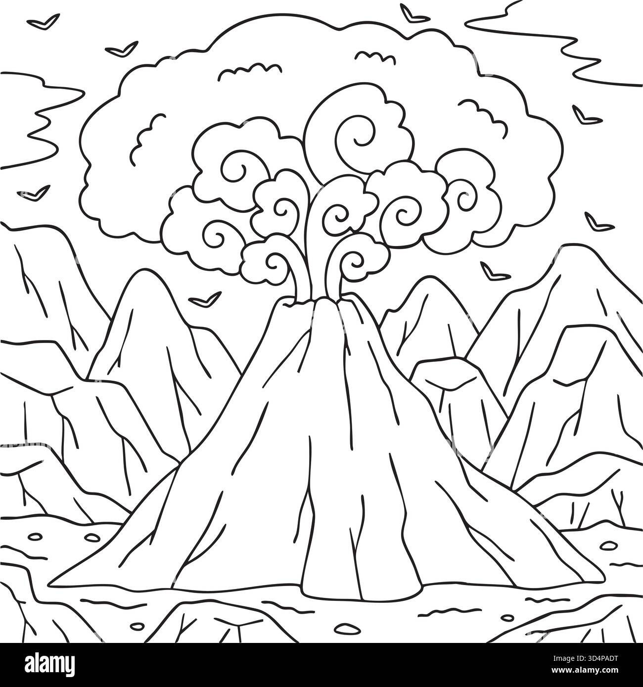 Volcano création d'une page de coloration de nuage de champignons Illustration de Vecteur