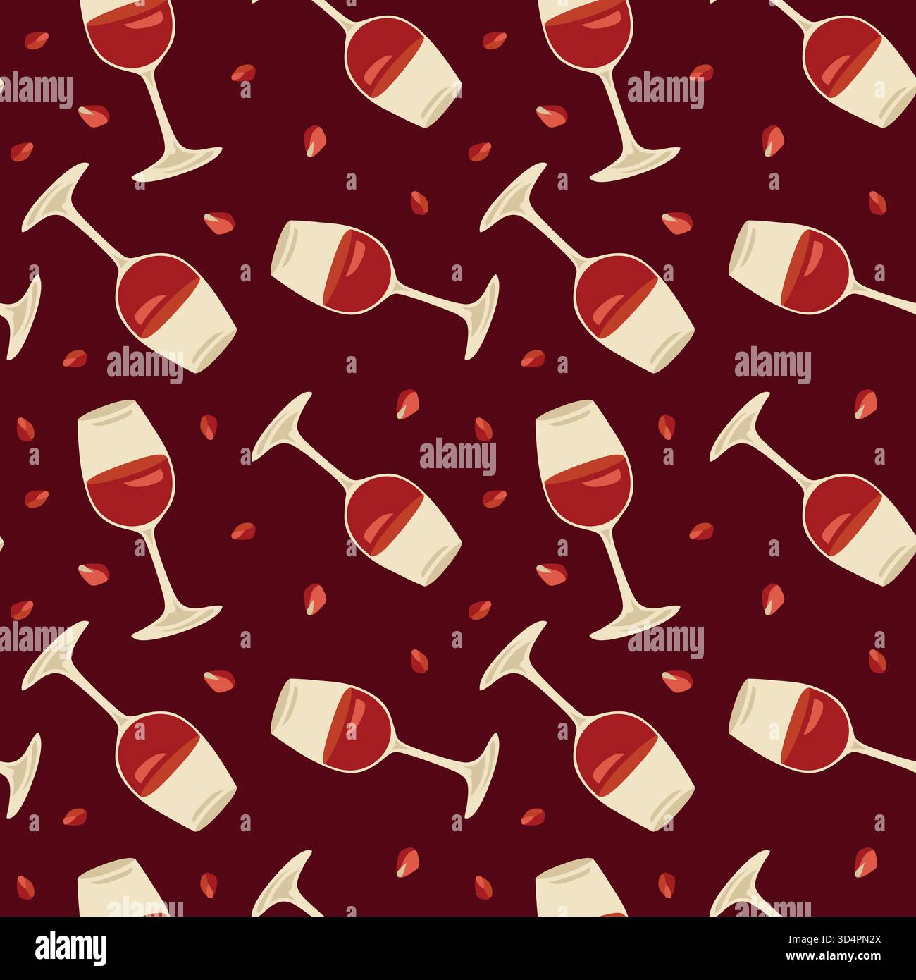 Vecteur dessin à la main motif sans couture avec des graines de grenade et des verres de vin rouge Illustration de Vecteur