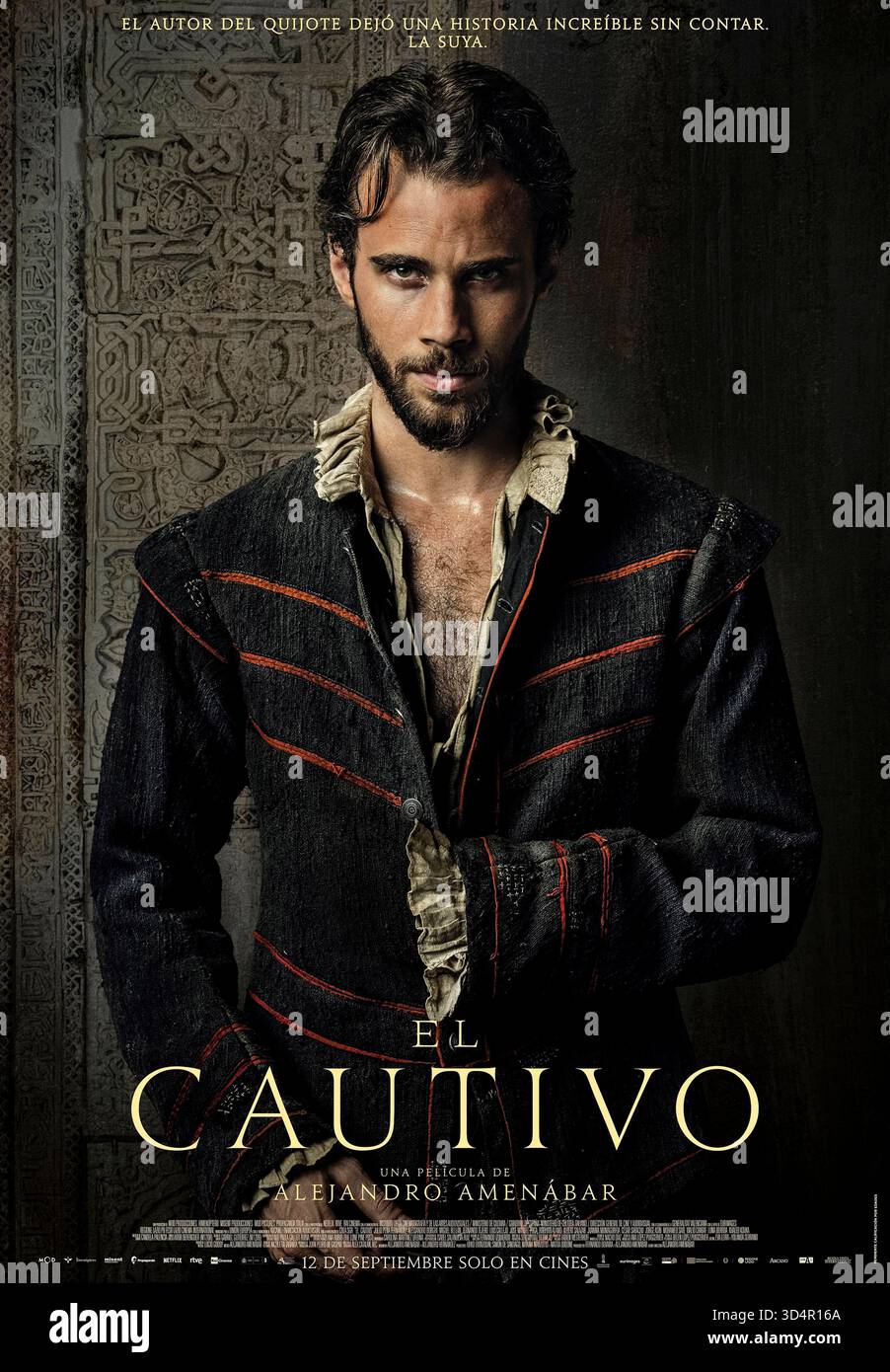 El cautivo (2025) réalisé par Alejandro Amenábar avec Julio Peña, Alessandro Borghi et Miguel Rellán. Dans le contexte de l'Espagne moderne, Miguel de Cervantes subit l'esclavage et la captivité à Alger alors qu'il se bat pour la survie et la liberté. Affiche une feuille en espagnol POUR USAGE ÉDITORIAL UNIQUEMENT. Crédit : BFA / Buena Vista International Banque D'Images