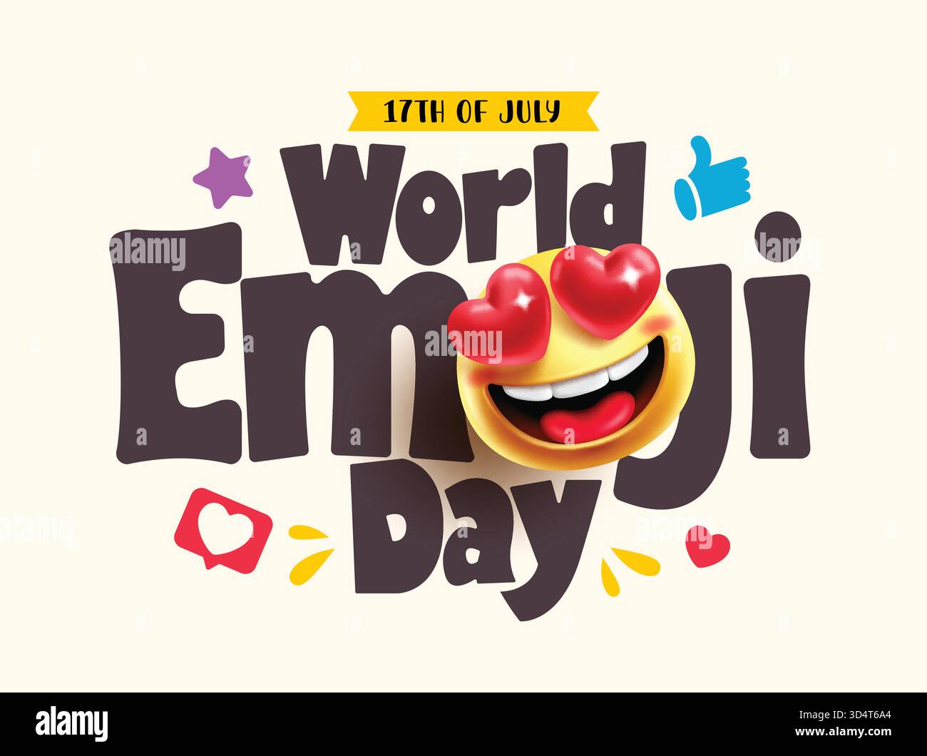 Conception de bannière clipart du jour Emoji mondial. Emoji Day 17 juillet carte de voeux clip art affiche avec In Love mignon personnage émoticône pour les dépliants de médias sociaux Illustration de Vecteur