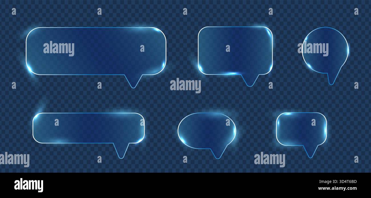 Formes de bulles de parole de glassmorphisme avec lueur néon Illustration de Vecteur