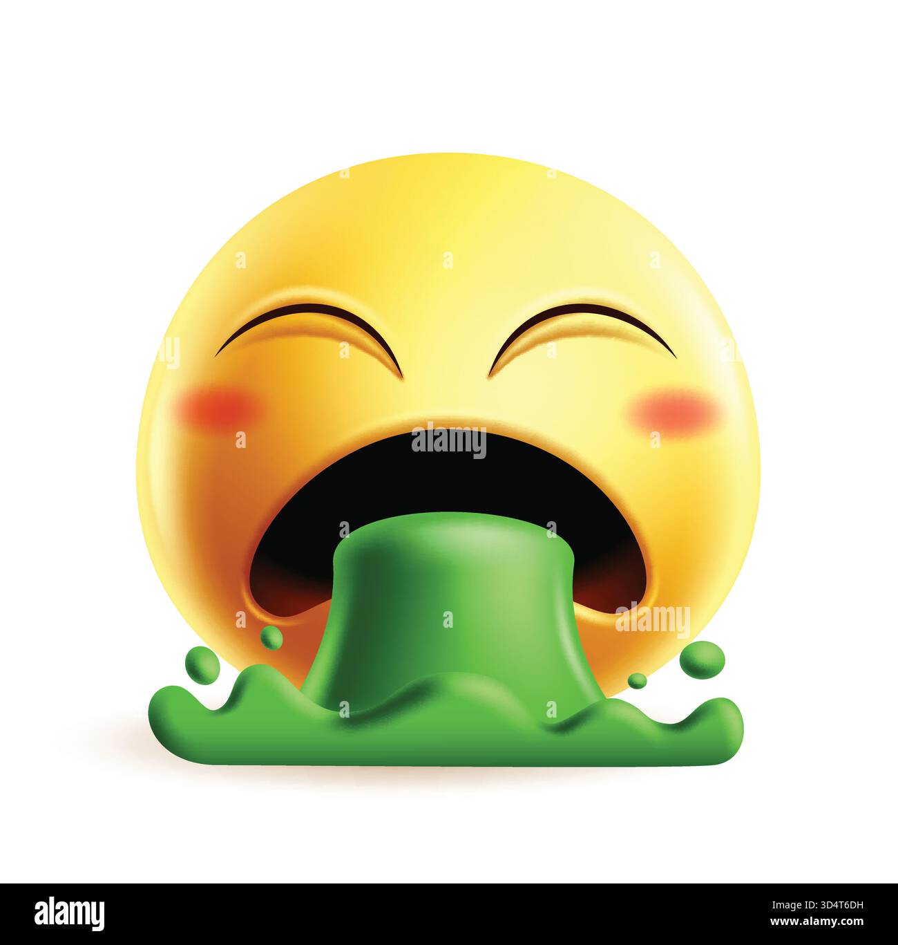Emoji Puke vomit 3d personnage clipart. Emoji Sick vomit visage clip art avec liquide vert spew, malaise, nausée, malade, bouleversement, visage grossier et malsain Illustration de Vecteur