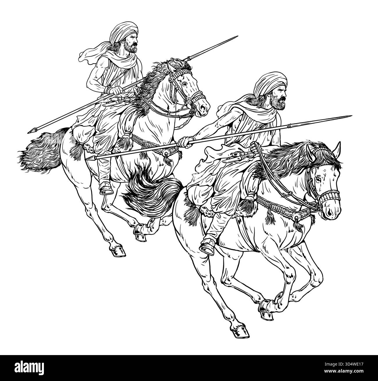 Les cavaliers Gaetuli en attaque. Cavalerie ancienne. Dessin historique. Banque D'Images