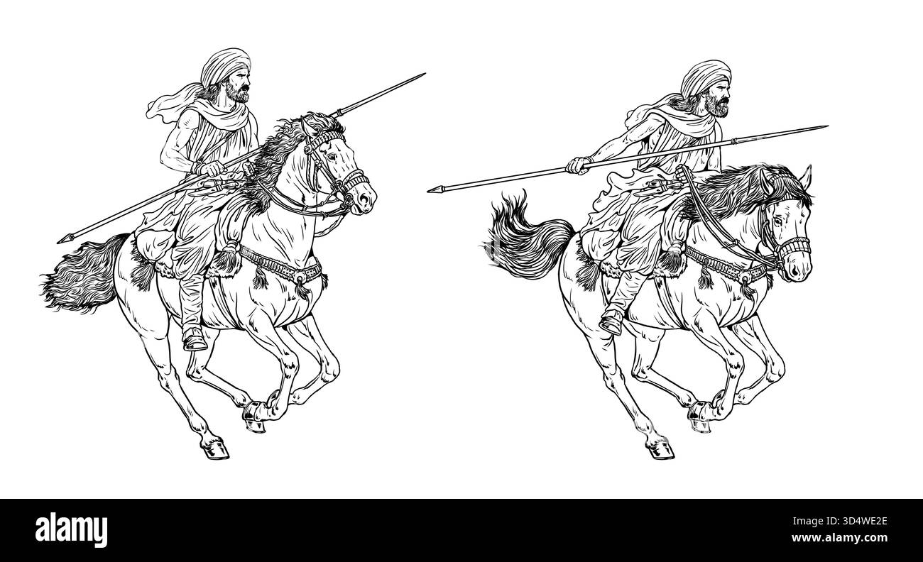 Les cavaliers Gaetuli en attaque. Cavalerie ancienne. Dessin historique. Banque D'Images
