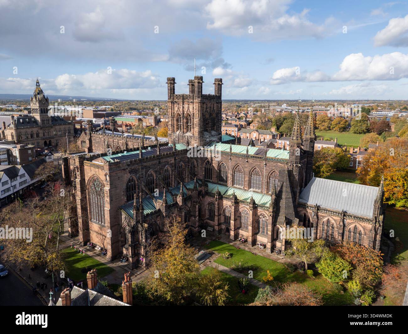 Vue aérienne de la cathédrale de Chester, Cheshire, Angleterre Banque D'Images
