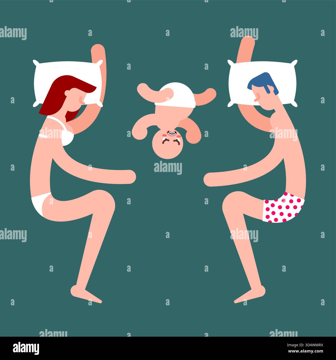 couple dormant avec leur bébé. Concept de famille, d'amour, de parentalité et de convivialité. Illustration de Vecteur