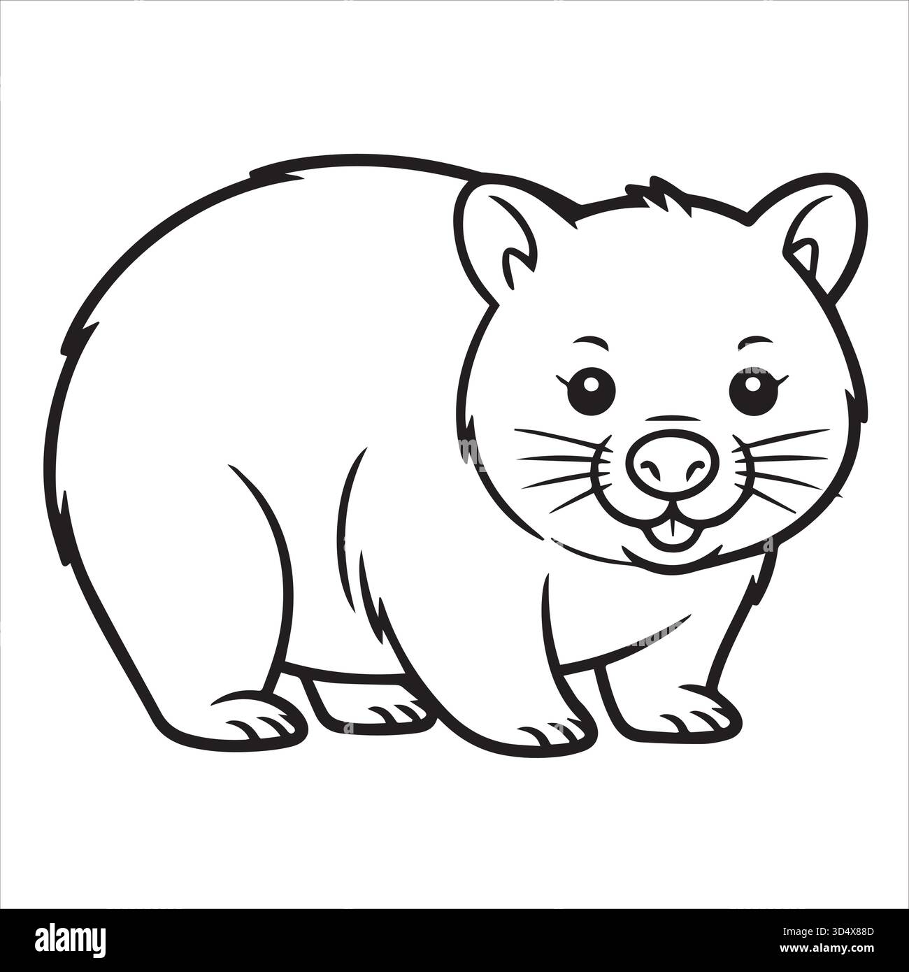 Mignon wombat coloriage page pour les enfants, feuille de coloriage animale imprimable, illustration de loutre noir et blanc pour les enfants Illustration de Vecteur