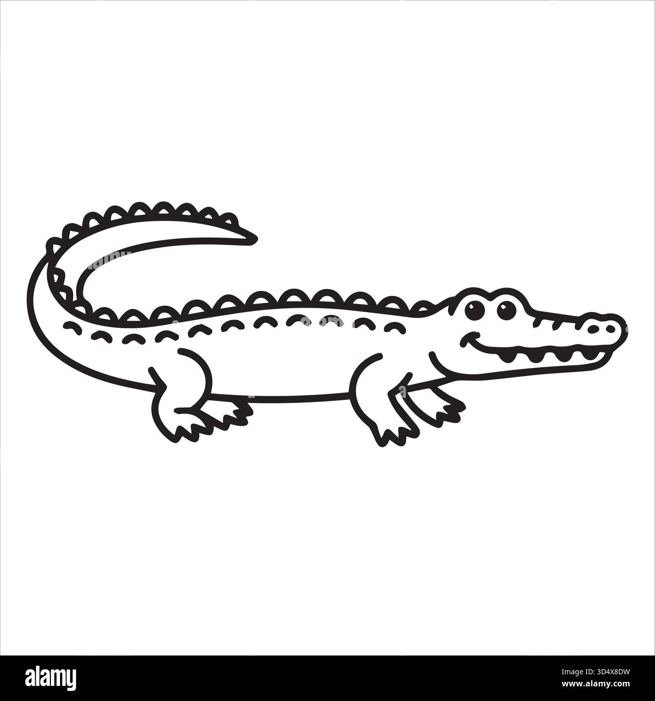 Crocodile coloriage pour les enfants, feuille de coloriage animal imprimable, illustration de crocodile noir et blanc pour les enfants Illustration de Vecteur