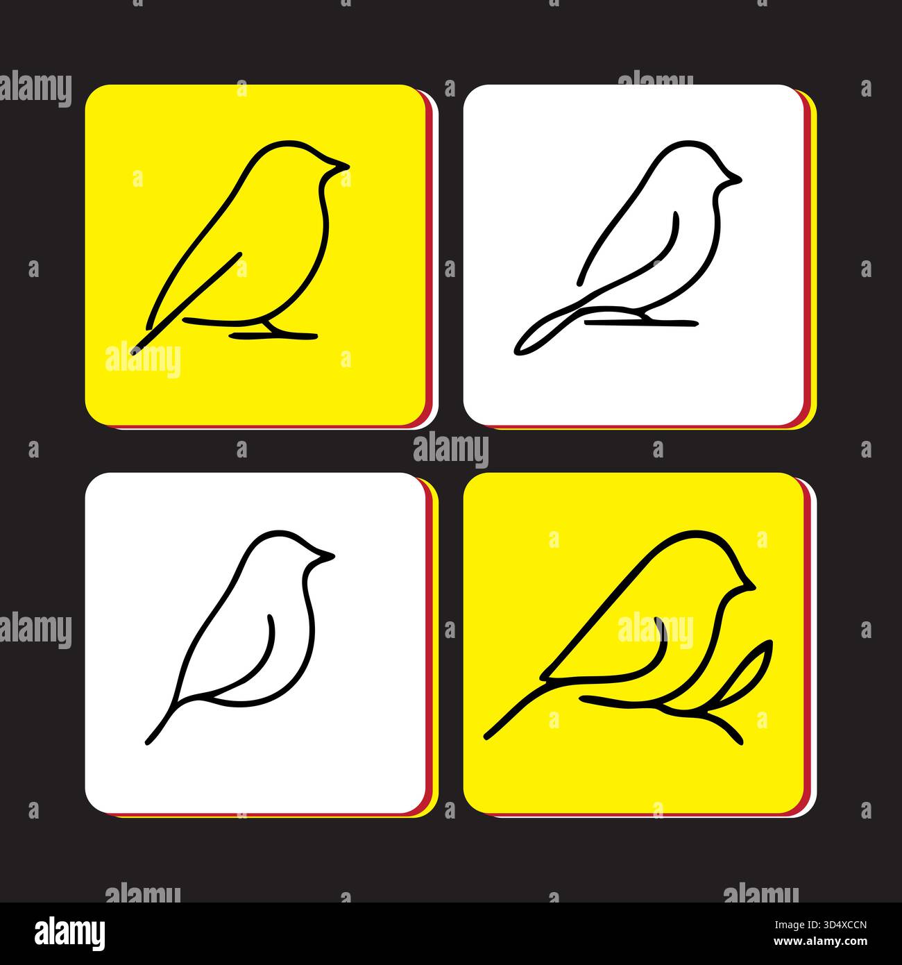 Collection de quatre motifs d'icône d'oiseau sur différents carrés de couleur Illustration de Vecteur