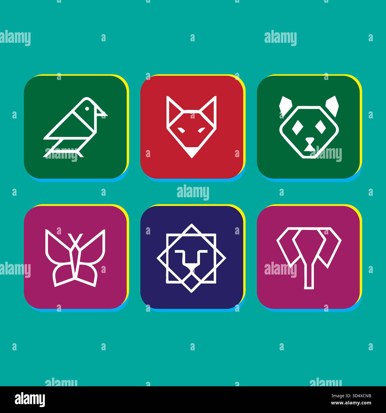 Collection colorée d'icône d'animal définie dans le vecteur de conception de style géométrique Illustration de Vecteur