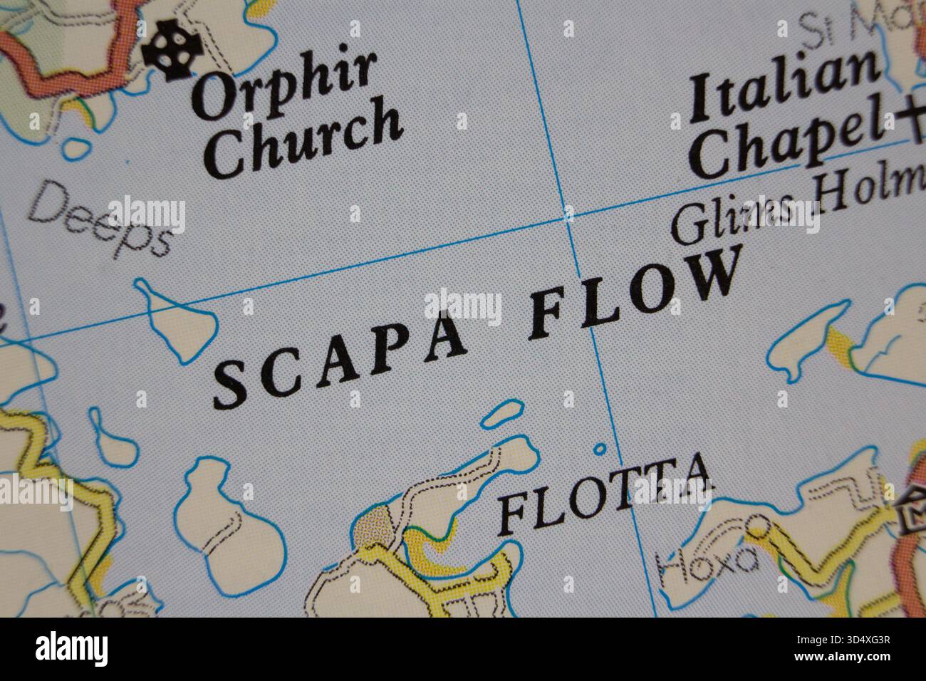 Scapa Flow - United Kingdom Color atlas map nom de la ville de la région Banque D'Images