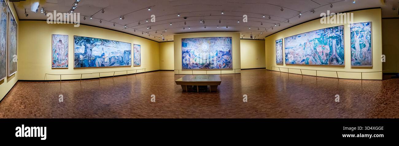 Oslo, Norvège - 14 août 2024 : peintures à l'exposition monumentale du Musée Munch, musée d'art à Bjørvika, Europe du Nord Banque D'Images