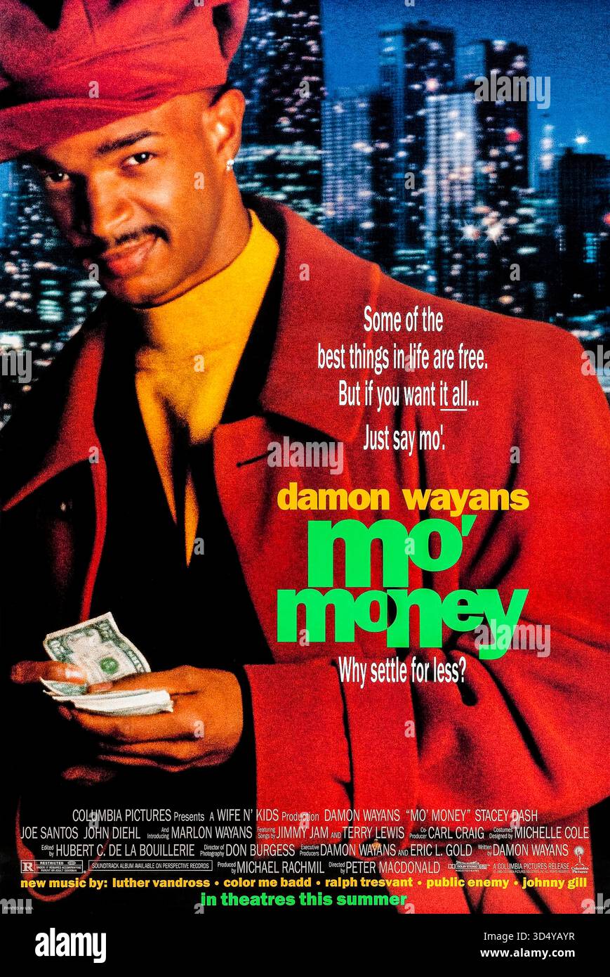 Mo' Money (1992) réalisé par Peter MacDonald et mettant en vedette Damon Wayans, Stacey Dash et Joe Santos. Un escroc de rue prend un emploi dans une société de cartes de crédit et est entraîné dans un dangereux stratagème de détournement de fonds qui menace sa nouvelle romance et sa liberté. Photographie d'une affiche américaine originale de 1992 À USAGE ÉDITORIAL EXCLUSIF. Crédit : BFA / Columbia Pictures Banque D'Images