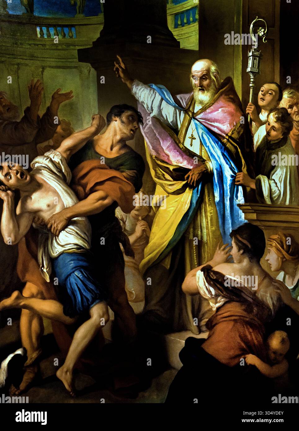 Sant'Ubaldo vescovo libera un osesso - Sant'Ubaldo évêque libère un dare par Pietro Antonio Rotari ( 1707 - 1762) peintre italien de la période baroque. L'Italie, l'italien. Banque D'Images