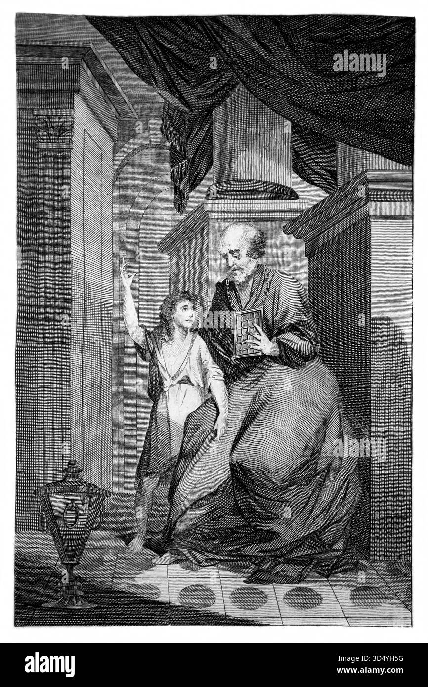 Illustration de Samuel appelé par le Seigneur - jeune Samuel avec le Grand prêtre Eli au Tabernacle d'un 18ème siècle la Fam du révérend Mr Cookson Banque D'Images