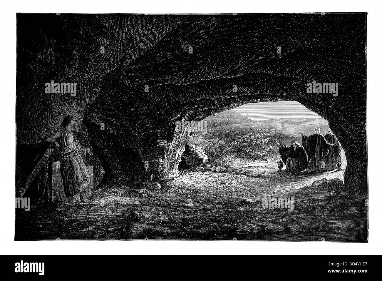 Illustration du Tombeau vide et de l'Ange racontant aux trois Marys que Jésus-Christ est ressuscité de l'édition 1890 de la belle histoire Gol Banque D'Images