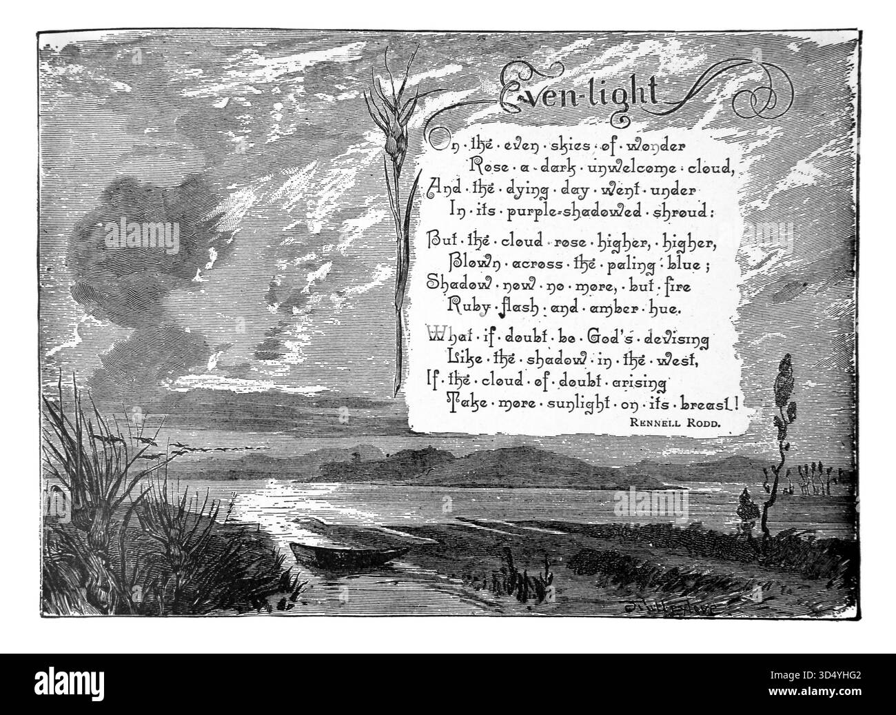 Poème Even-light de Rennell Rodd tiré de l'édition 1890 de la belle histoire Golden Gems of Religious Thought de J.W.Buel Banque D'Images