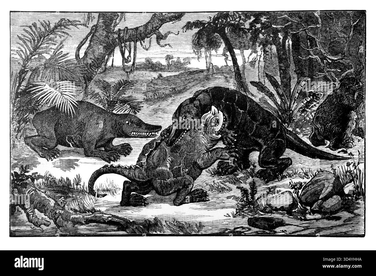 Illustration de l'Iguanodon et du Megalosaurus comme ils pensaient à l'origine que les dinosaures ressemblaient dans les années 1800 Le Megalosaurus était l'un des Fir Banque D'Images