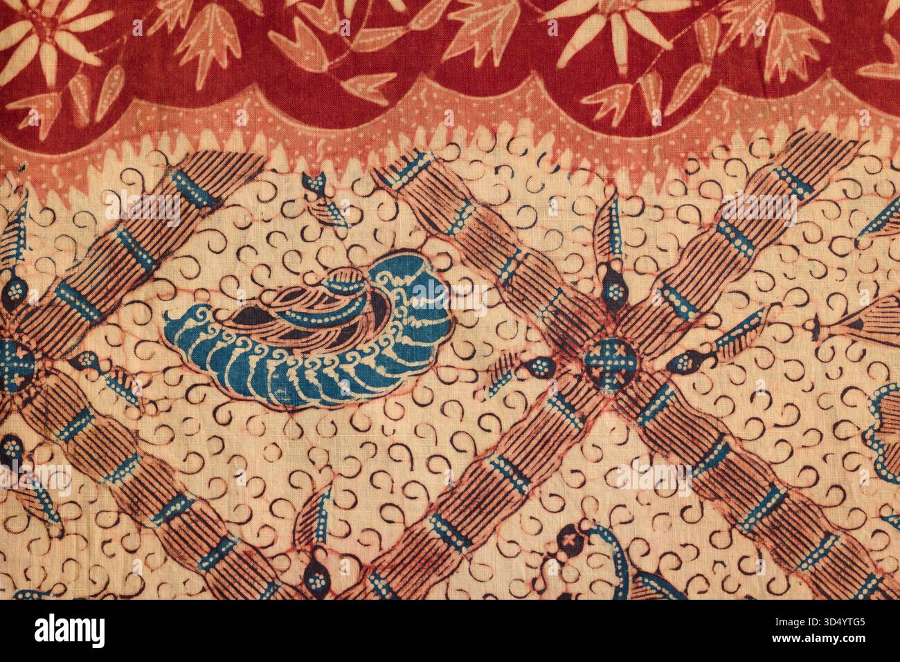 Gros plan sur les tissus de sarong de batik indonésien du début des années 1900. Tous faits à la main avec des canting et de la cire chaude dans la manière javanaise traditionnelle. Banque D'Images
