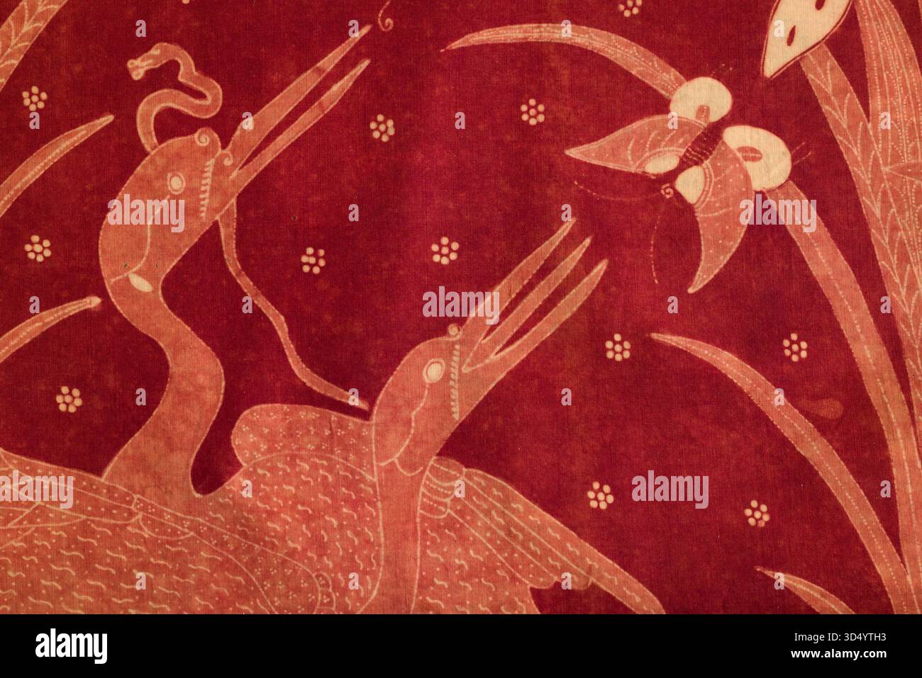 Gros plan sur les tissus de sarong de batik indonésien du début des années 1900. Tous faits à la main avec des canting et de la cire chaude dans la manière javanaise traditionnelle. Banque D'Images