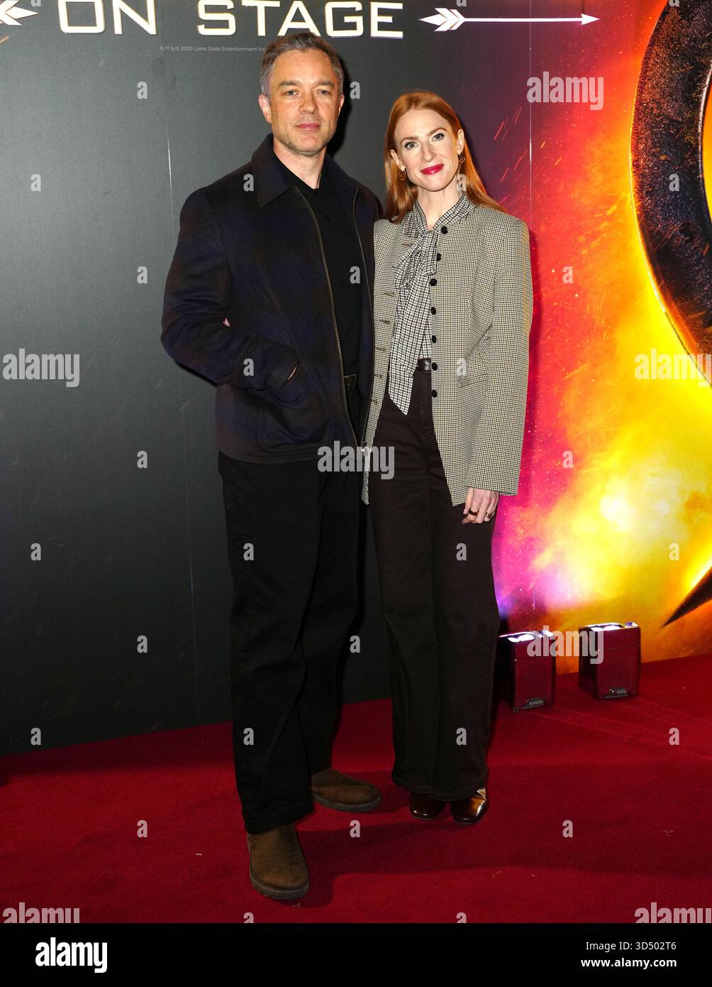 Hadley Fraser (à gauche) et Rosalie Craig assistent à la première mondiale des Hunger Games on Stage au Troubadour Canary Wharf Theatre à Londres. Date de la photo : mercredi 12 novembre 2025. Banque D'Images