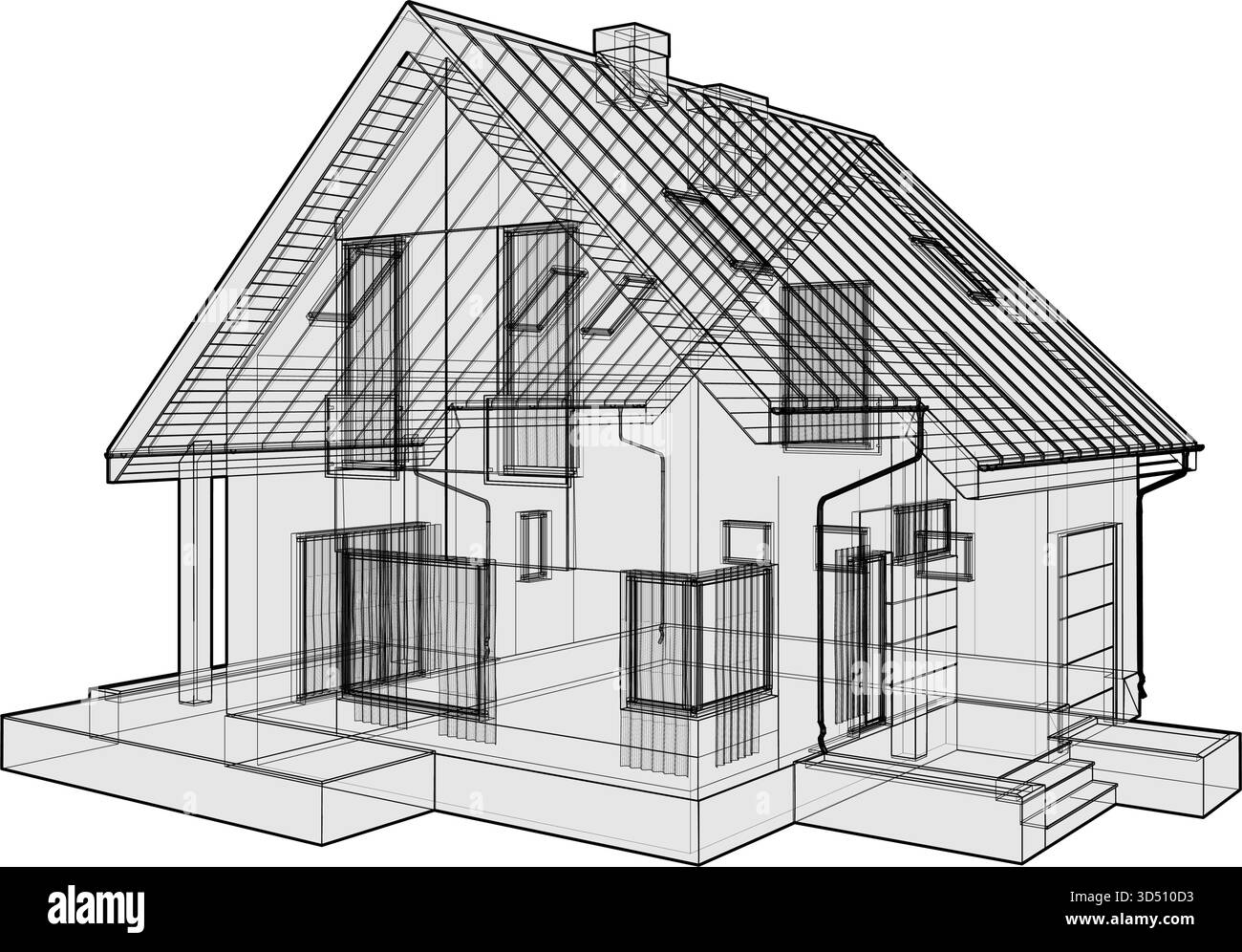 Vecteur de maison familiale résidentielle. Illustration de bâtiment moderne isolé sur fond blanc. Illustration de Vecteur