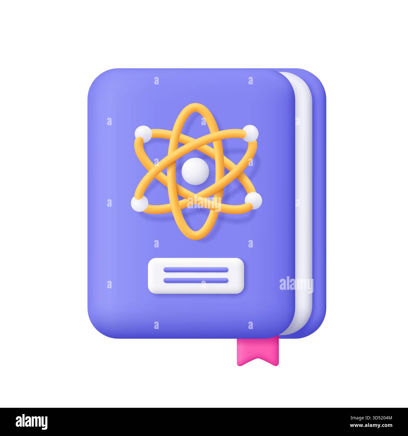 Livre de science violet avec symbole d'atome. Physique, chimie, connaissance, apprentissage et concept d'éducation. icône de vecteur 3d. Style minimaliste de dessin animé. Illustration de Vecteur