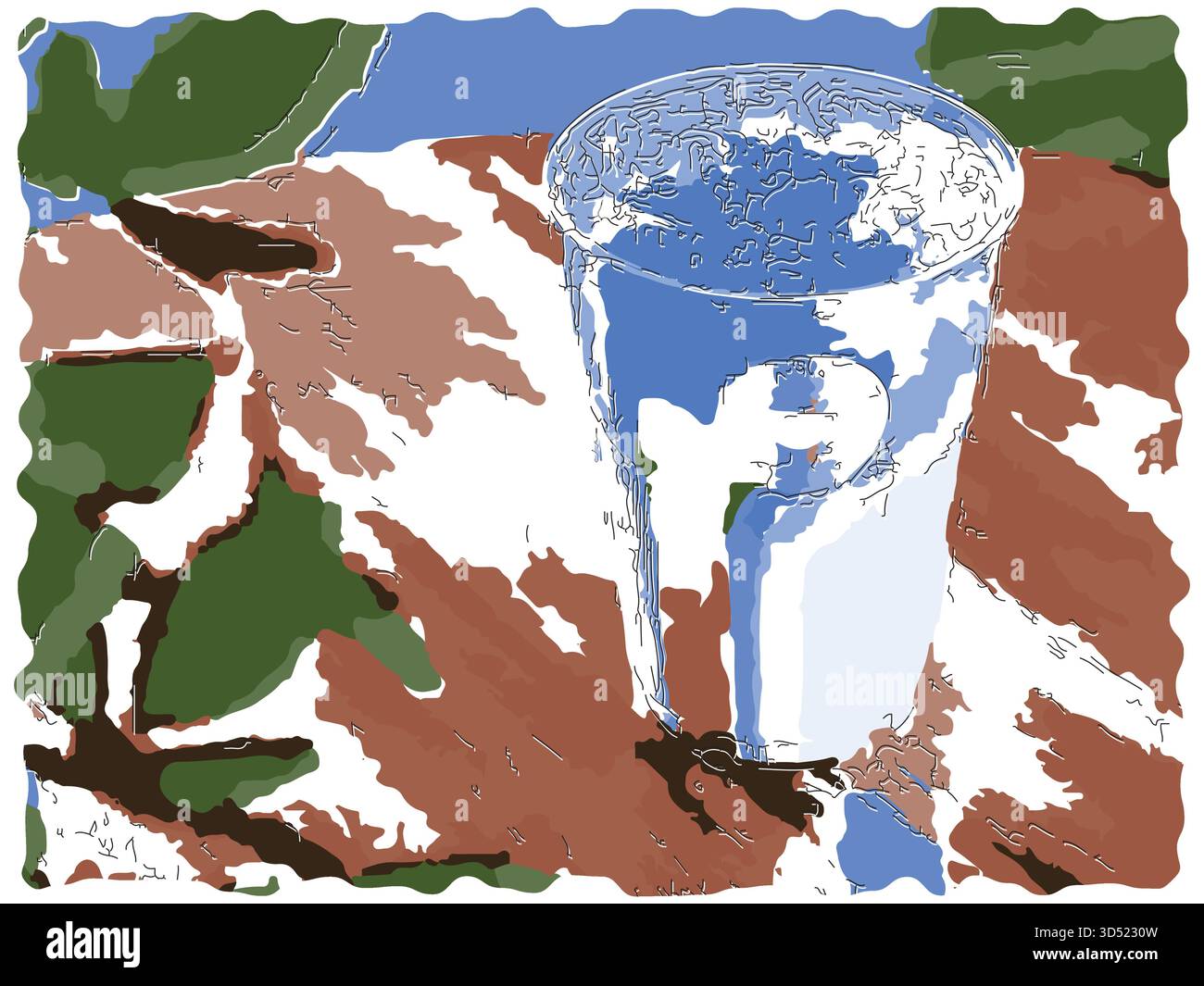 Peinture impressionniste de style esquisse, boisson bleue froide en verre sur la table, image vectorielle d'illustration numérique Illustration de Vecteur