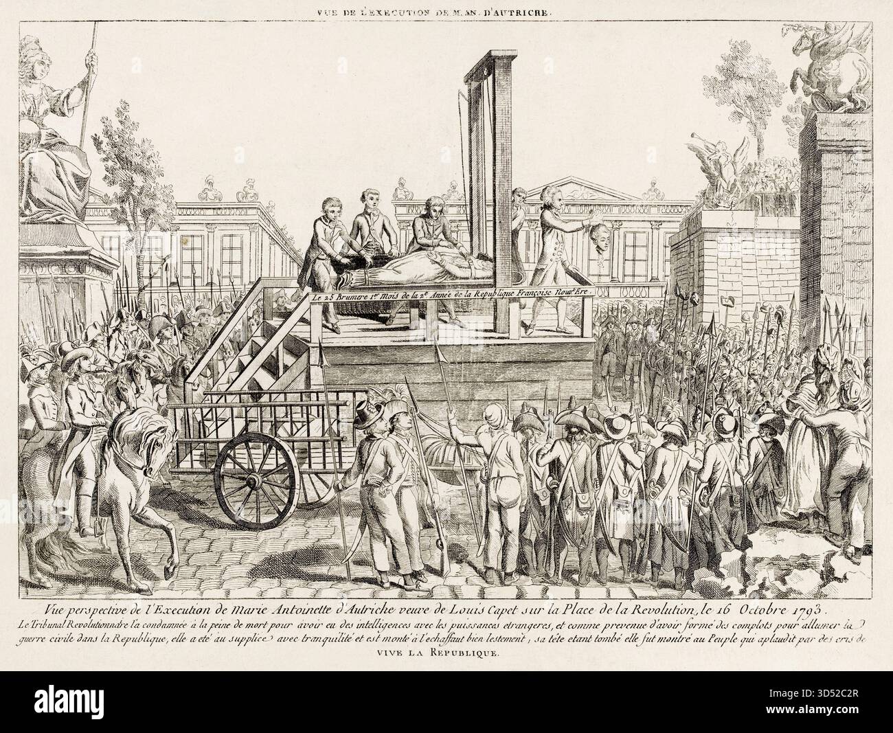 Révolution française. L'exécution de Marie-Antoinette d'Autriche (1755-1793) le 16 octobre 1793 par guillotine sur la place de la Révolution, gravure, 1793-1799 Banque D'Images