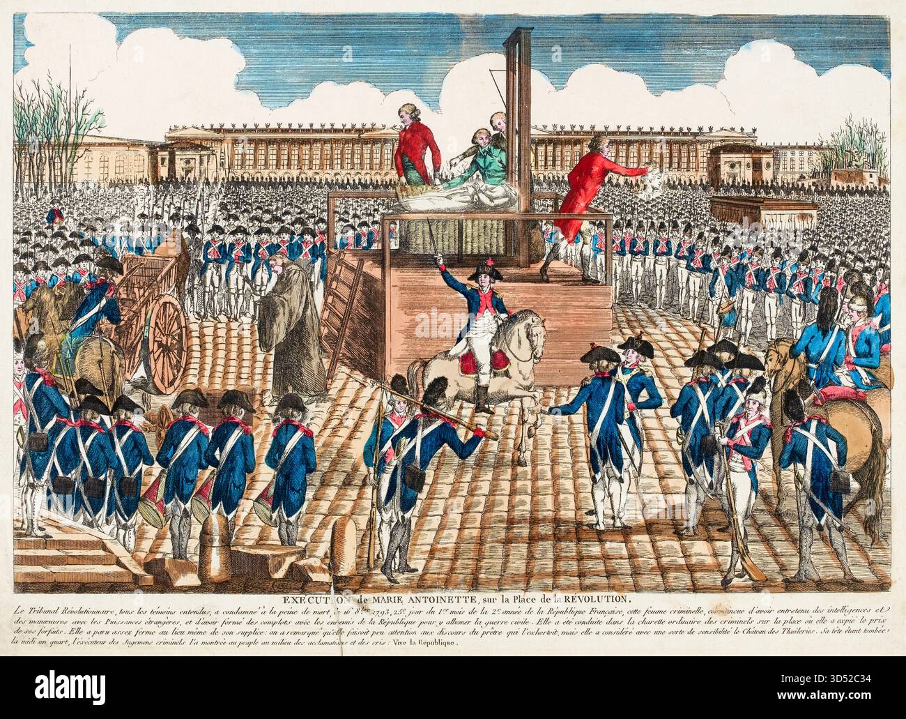 Révolution française. Exécution et mort de Marie-Antoinette (1755-1793) le 16 octobre 1793 par guillotine sur la place de la Révolution, gravure, 1793-1798 Banque D'Images