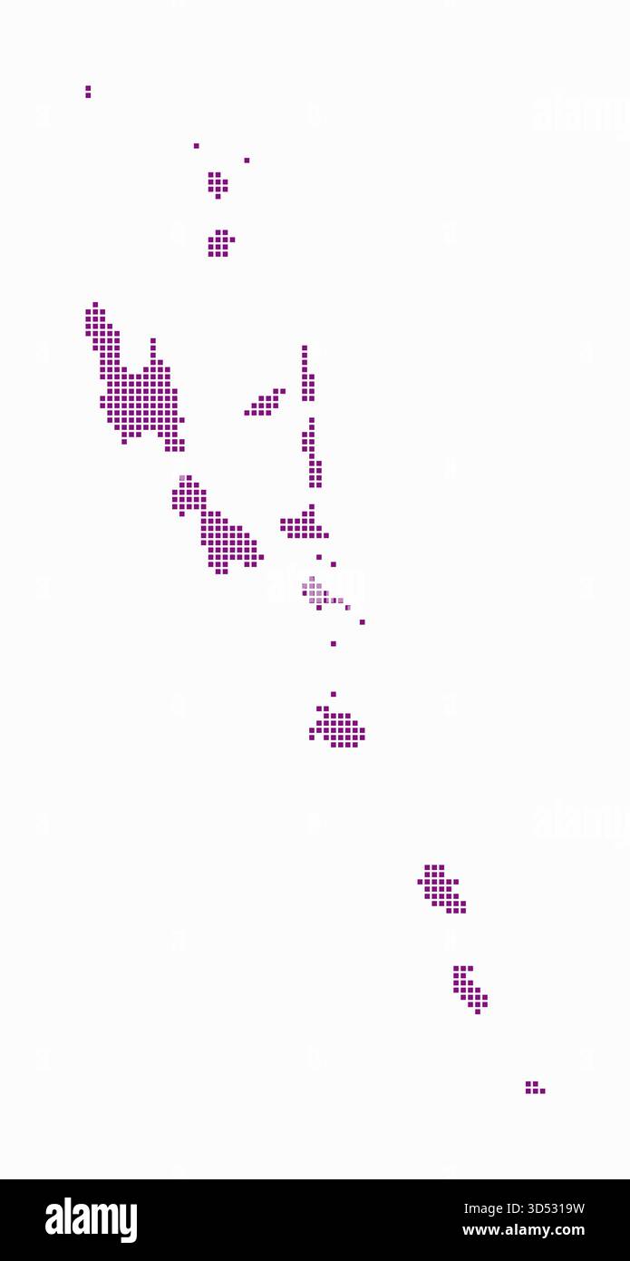 Carte en pointillés de Vanuatu. Carte de style numérique du pays sur fond blanc. Forme Vanuatu avec des points carrés. Style de points colorés. Carrés de petite taille. Illustration de Vecteur