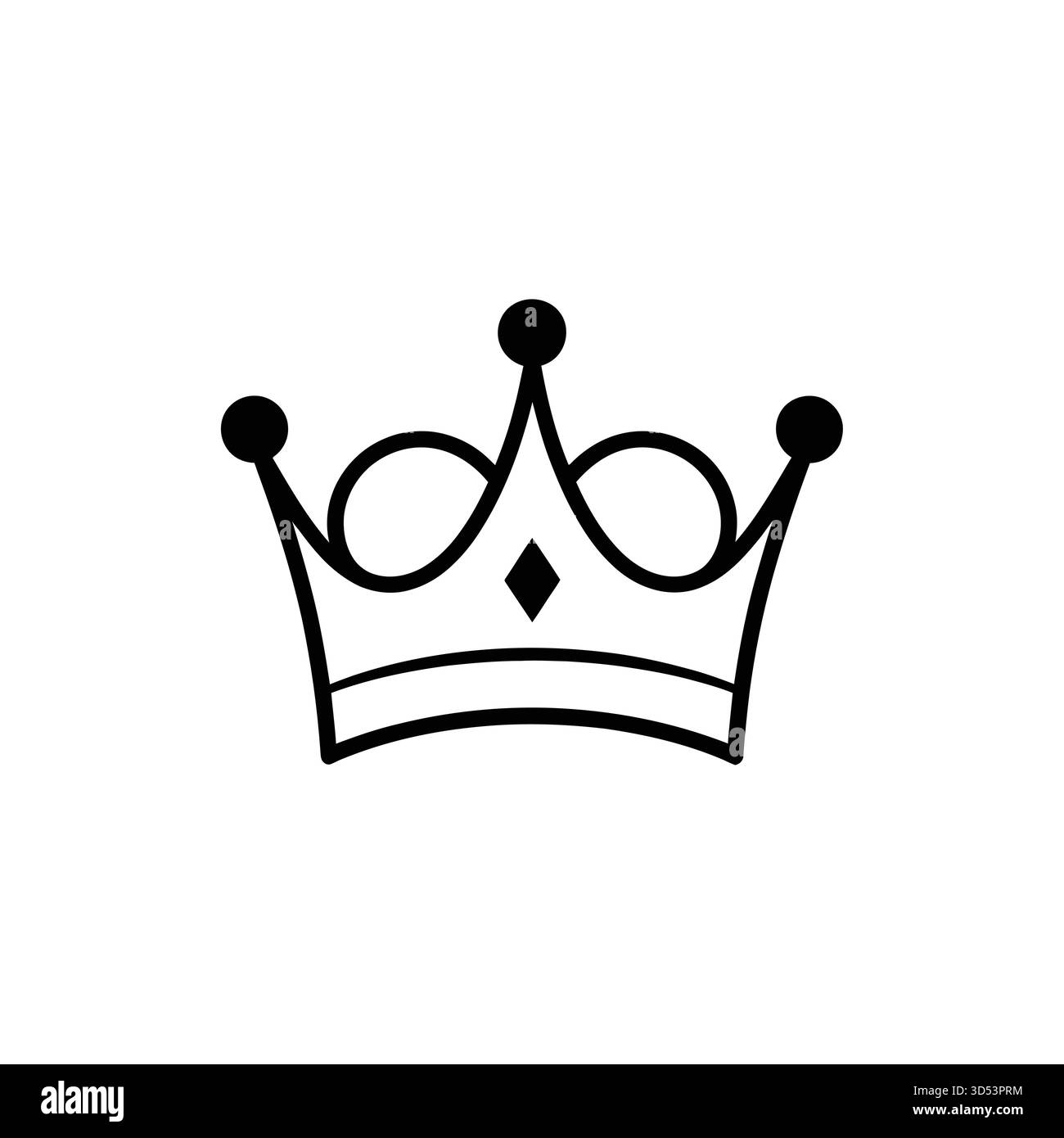 Contour minimaliste dessiné à la main d'une couronne royale avec trois points et une forme centrale de diamant. Propre et élégant. Illustration de Vecteur