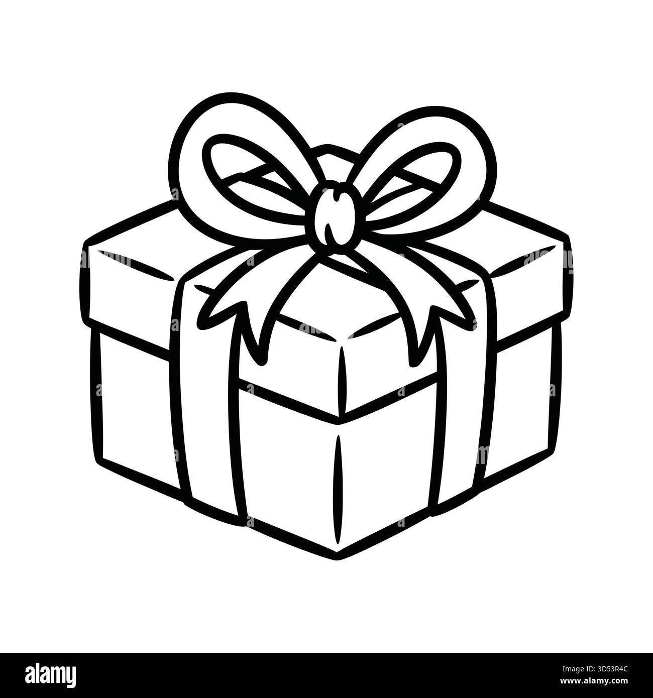 Un contour minimaliste dessiné à la main d'une boîte cadeau avec un ruban et un noeud, parfait pour divers designs et concepts de célébration. Illustration de Vecteur