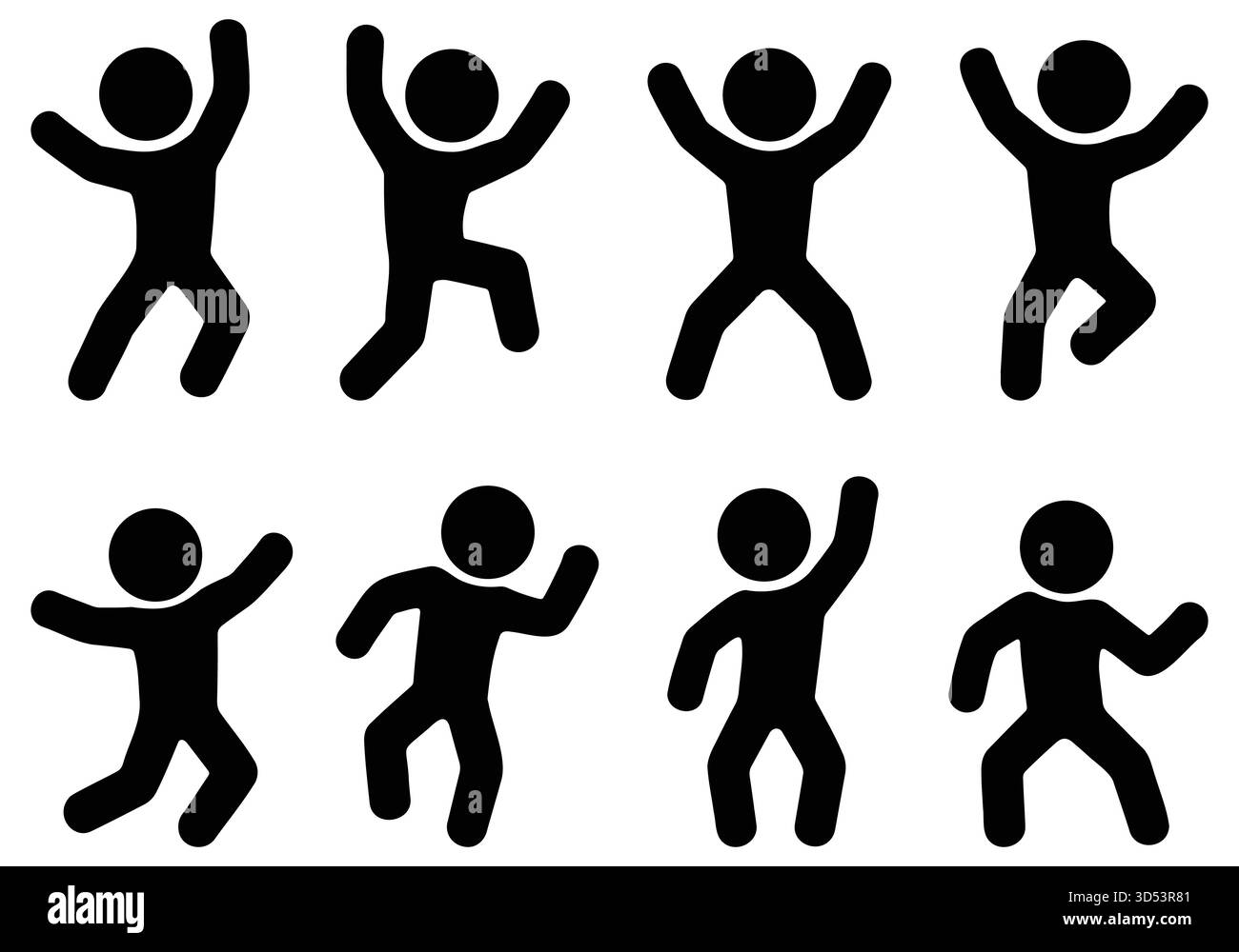 silhouettes de personnes dansantes, figures humaines joyeuses, vecteur de pose de célébration, illustration blanche noire de conception de mouvement de fête Illustration de Vecteur