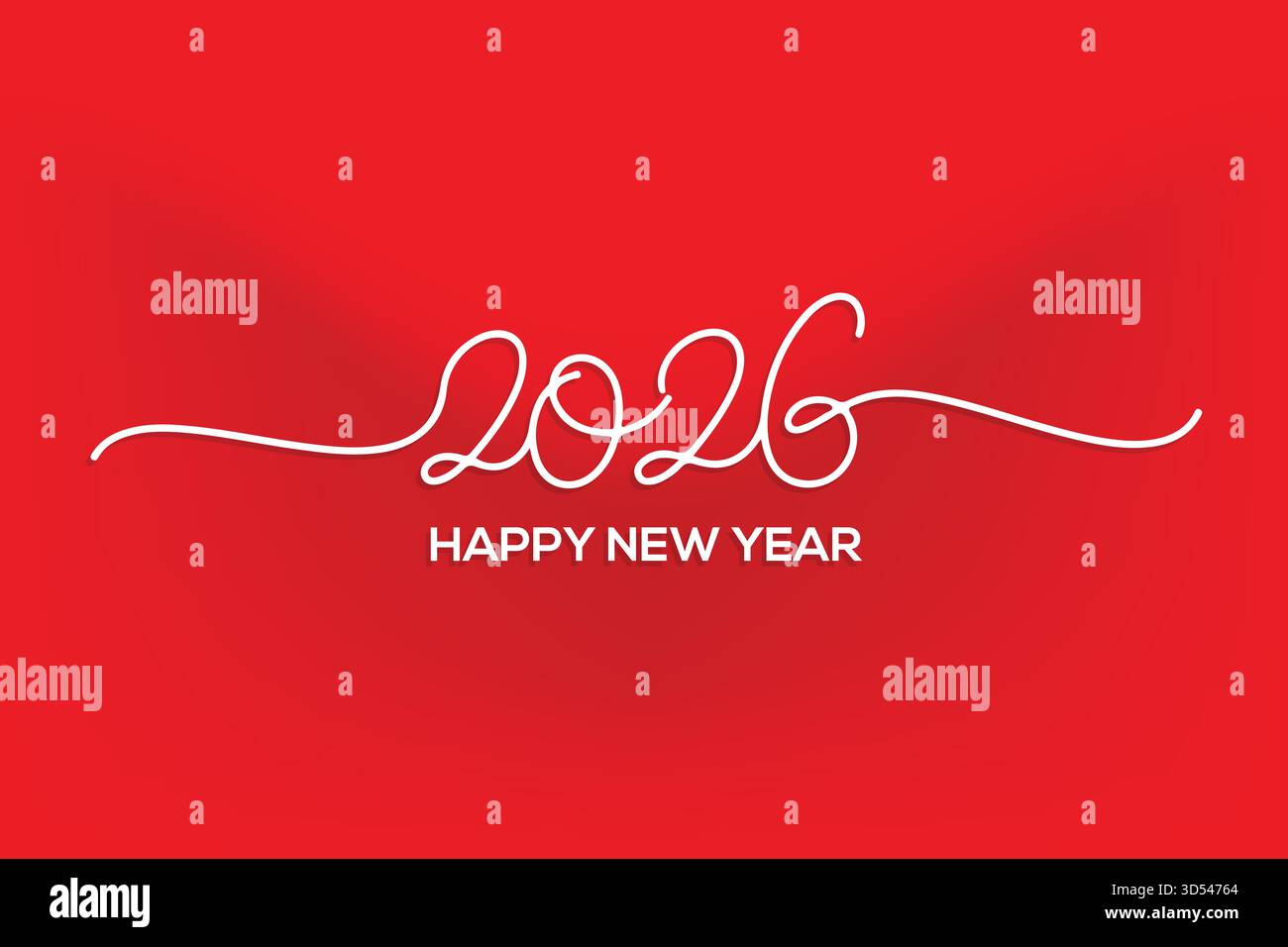 Élégante calligraphie de bonne année 2026 avec une seule ligne continue sur un fond rouge vif. Parfait pour les cartes de vœux et les bannières de vacances. Illustration de Vecteur