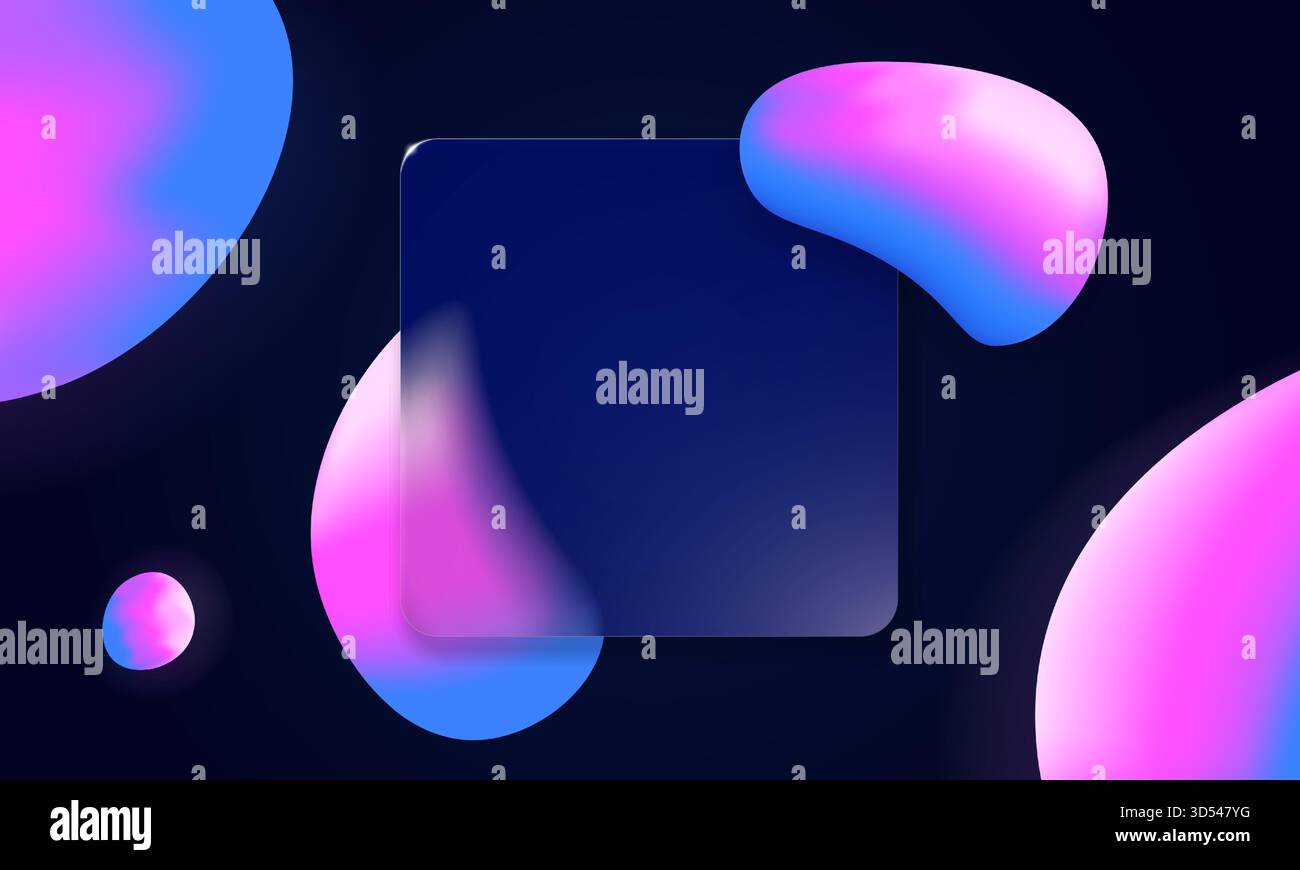 Interface glassmorphisme bleu violet élégante avec lumière douce, bulles givrées et dégradé brillant. Morphisme du verre bannière technologique futuriste ou design d'application. Illustration de Vecteur