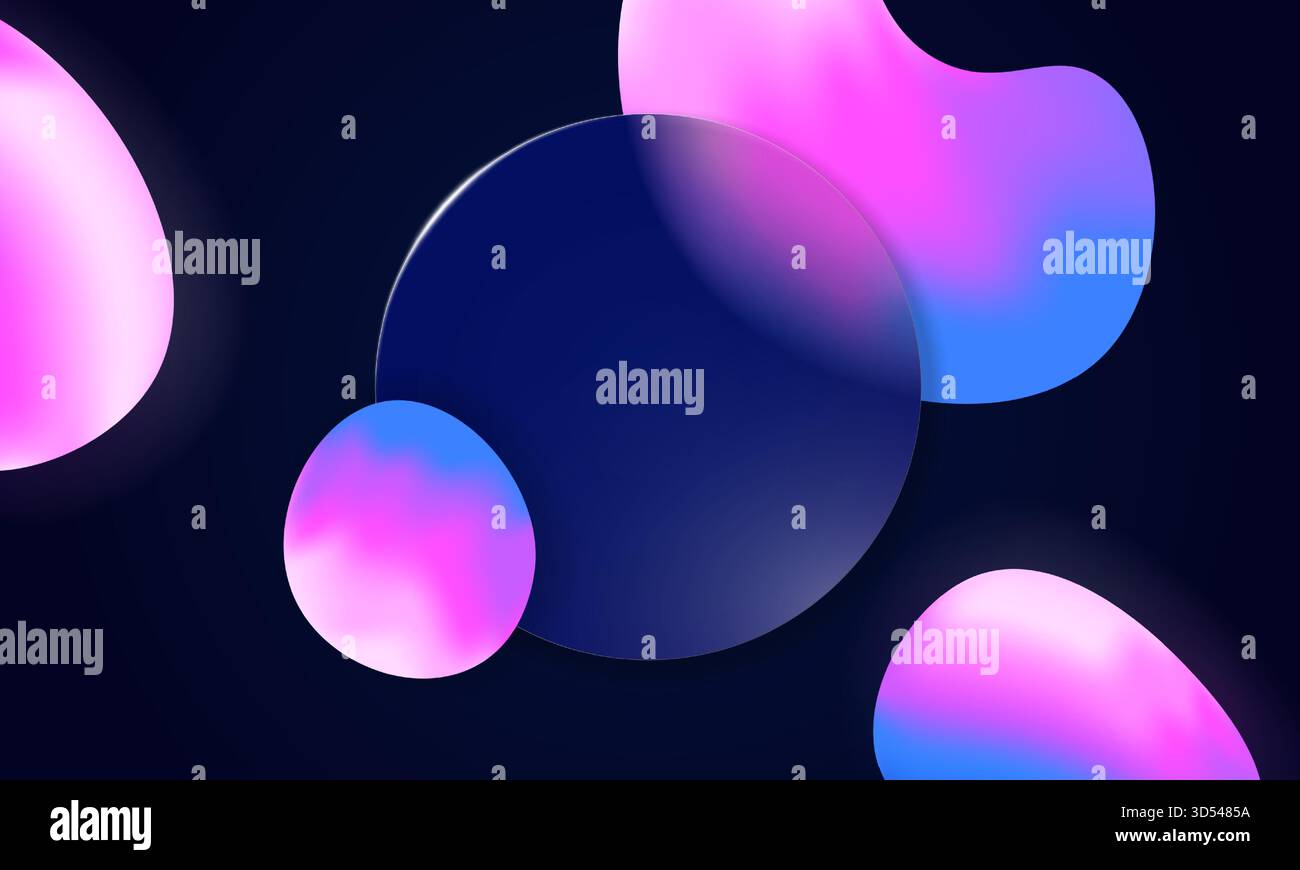 Design de glassmorphisme abstrait dans des teintes bleues et violettes. Le morphisme du verre flou 3D et les bulles brillantes forment une disposition futuriste en dégradé pour l'interface Web ou d'application. Illustration de Vecteur